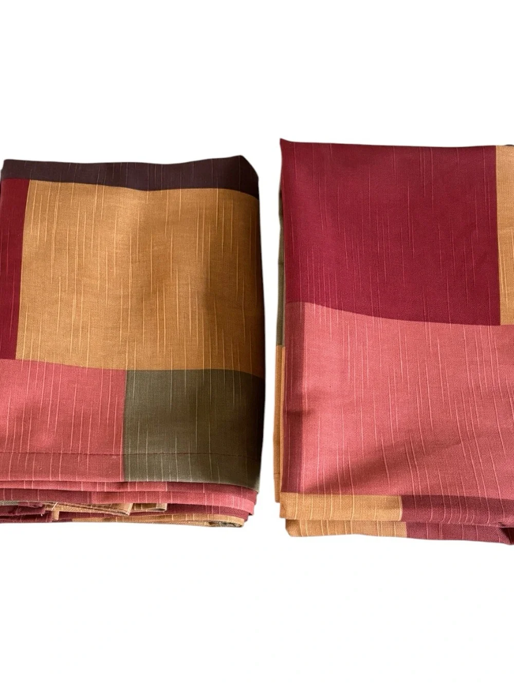 Vintage 2 Pier 1 Color Block Patchwork Curtain Panels Tab Top Burgundy Green